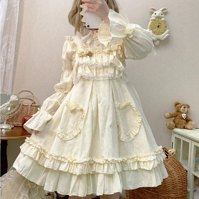 

Japanese Victorian Gothic Lolita Jsk Dress Vintage Women Kawaii Bow Lace Strap Dresses Girls Elegant Princess Party Mini Dresses