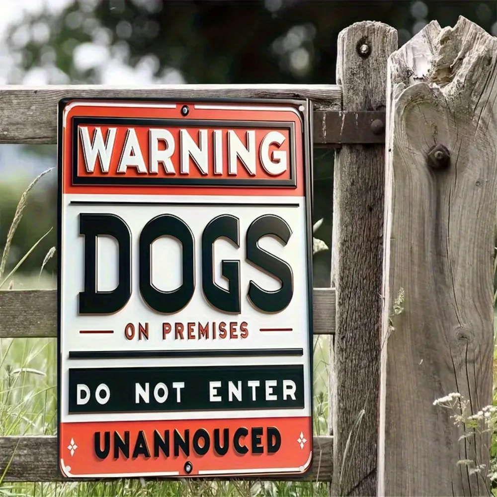 1 Piece Funny Dog Warning Sign - Heavy Metal Material 8X 12inch Outdoor Pet Warning Sign with Paw Prints, Suitable for Yard, Doorway, Patio