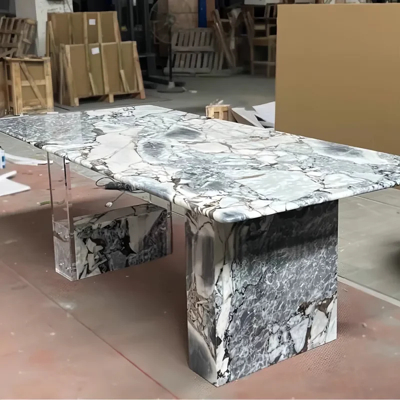 Modern Italian Custom Natural Marble Table Top Stone Base Dinner Room Furniture Dinning Table and Chair Set for 8