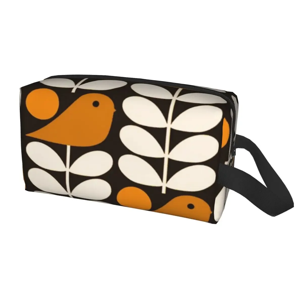 Multistem Birds Toiletry Bag para Senhoras, Cosmetic Makeup Organizer, Beauty Storage, Dopp Kit Box, Preto, Branco, Laranja, Orla, Scandi