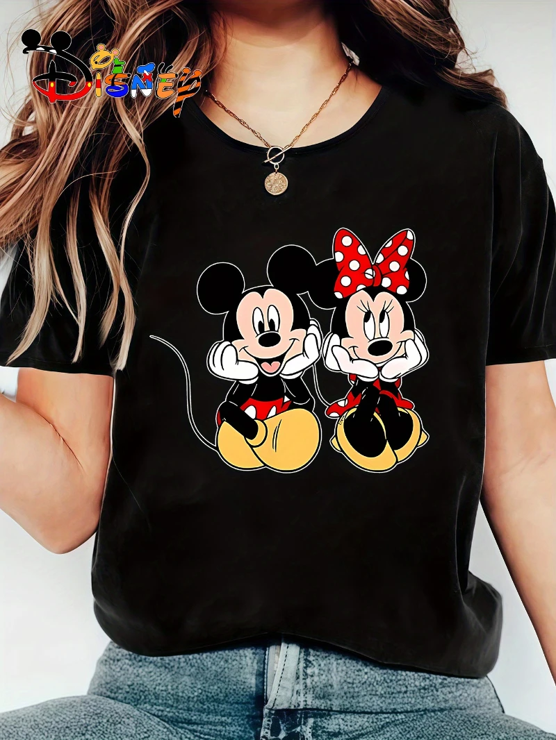 

Disney Mickey and Minnie Printed Short-Sleeve T-Shirt, Featuring Classic Cartoon Characters Together