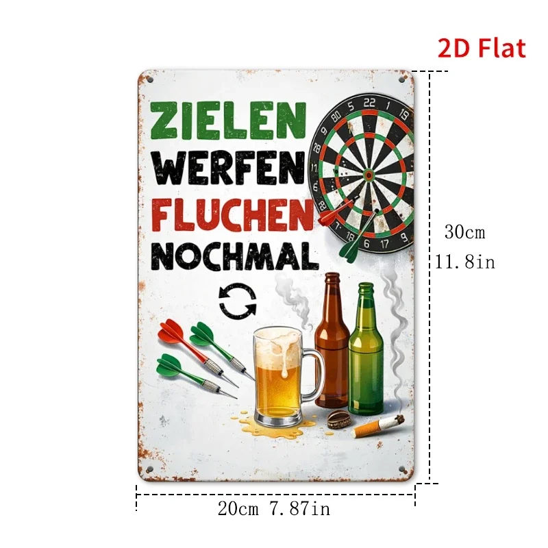 1pc 11.81X7.87inch Funny German Darts Beer aluminum Sign, Aim Throw Curse Again Decorative Signs & Plaques, Man
