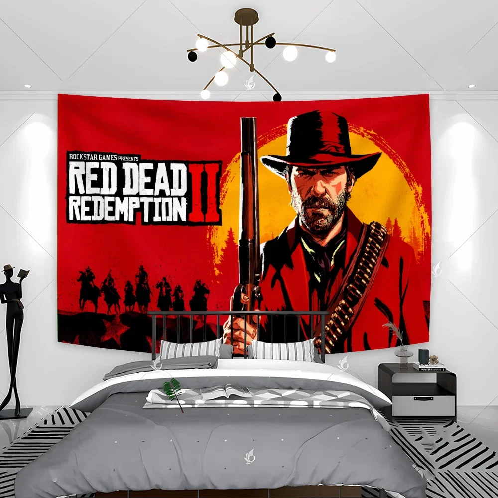 3x5ft Red Dead Redemption 2 Game  Vintage Wall Decor Wall Art Room Decor for Boys, Game Room, Playroom Tapestry