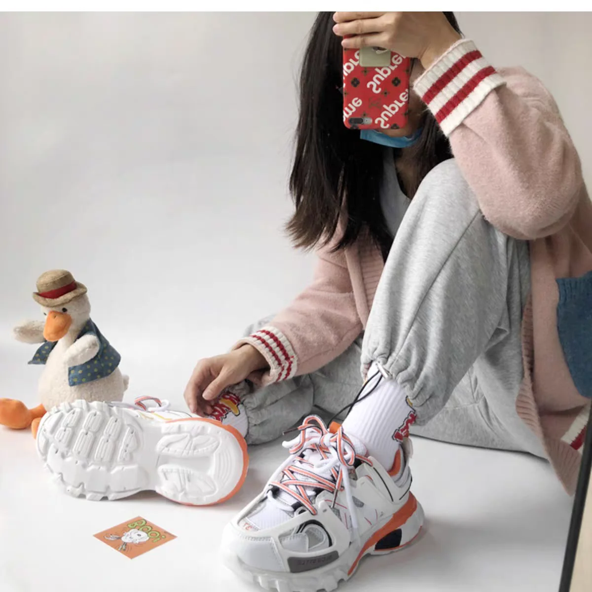 Female Male Dad Shoes Adult Platform Trainers Stylish Casual Chunky Sneakers Women Men White Orange Sport Thick Sole Footwear