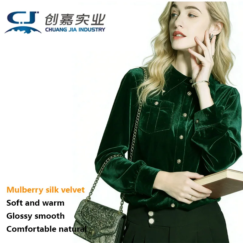 

Silk Velvet Shirt Spring Autumn High-end Temperament Ladies Top Fashion Fashion Black Base Shirt Gloss Soft Outdoor Women's Wear