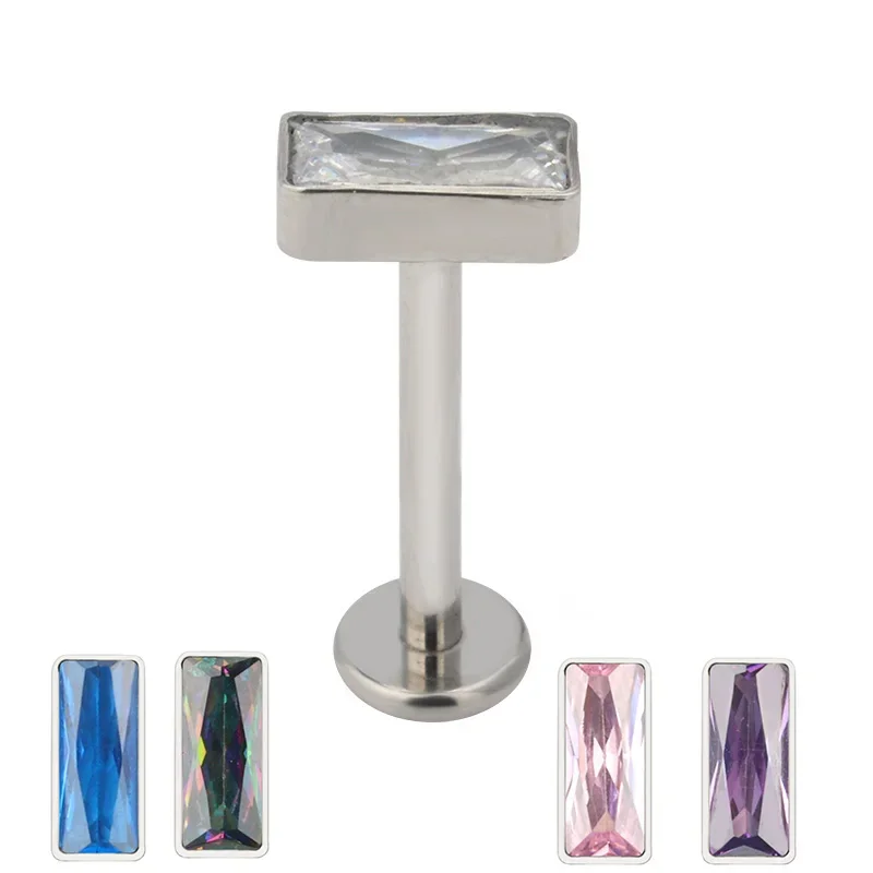 

G23 Titanium Rectangle Shape CZ Paved Top Ear Cartilage PIERC Threaded Labret Stud Tragus Earring Lip Ring Body Piercing Jewelry