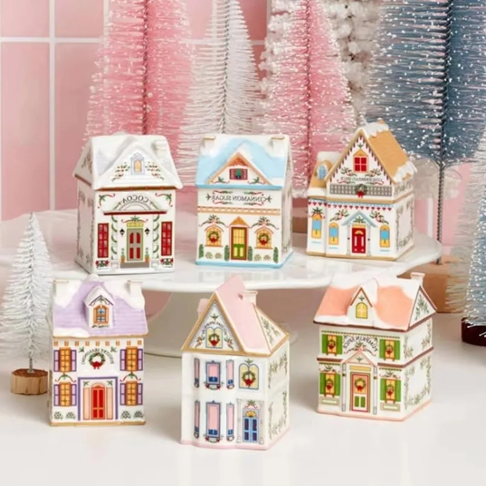 New Cute Holiday Village Spice House Cartoon Desktop Decoration House House Storage Box Mini House Craft Ornament