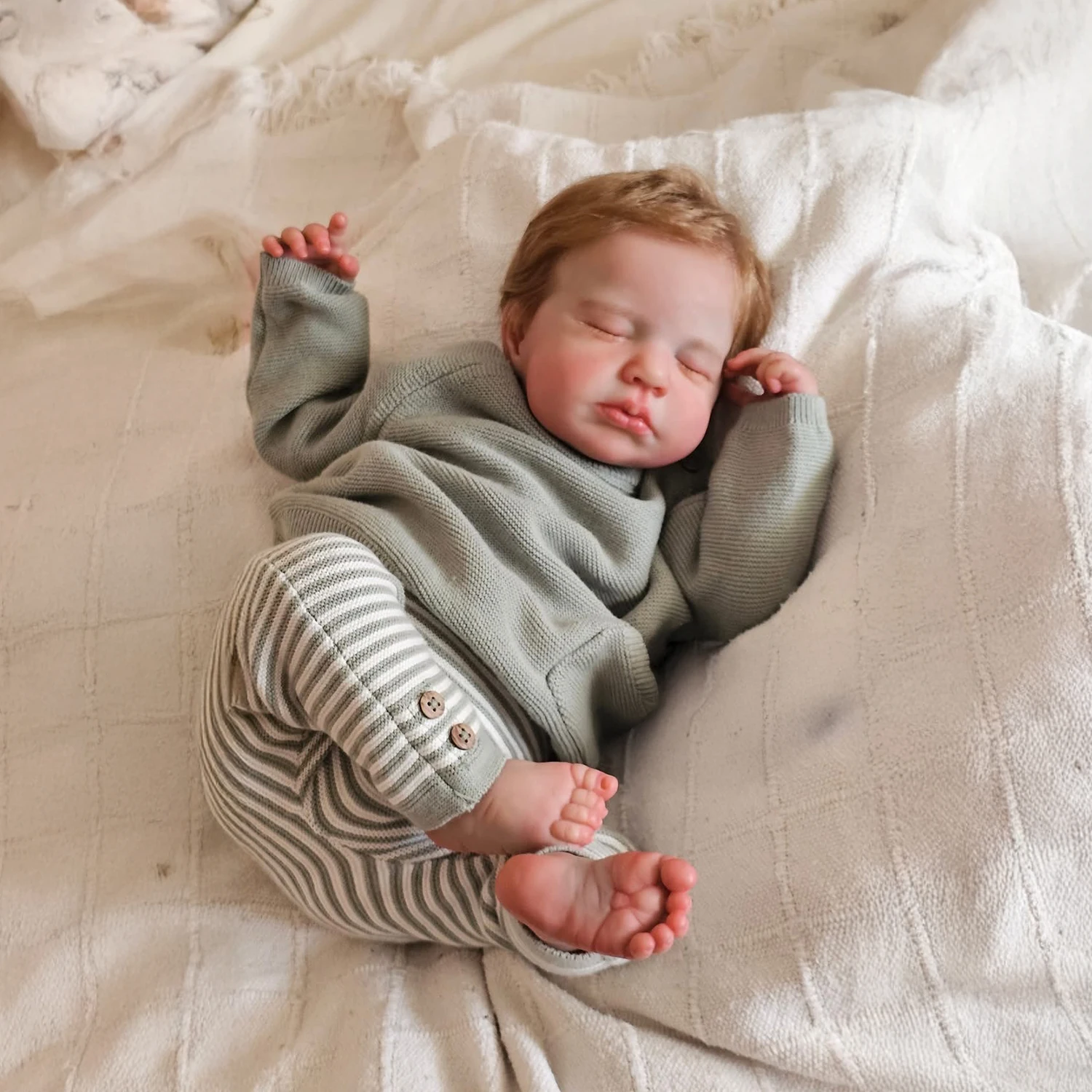 

19Inch Loulou Asleep Soft Cloth Body Reborn Doll Lifelike Multiple Layers Painting 3D Skin With Visible Veins Hand Rooted Hair