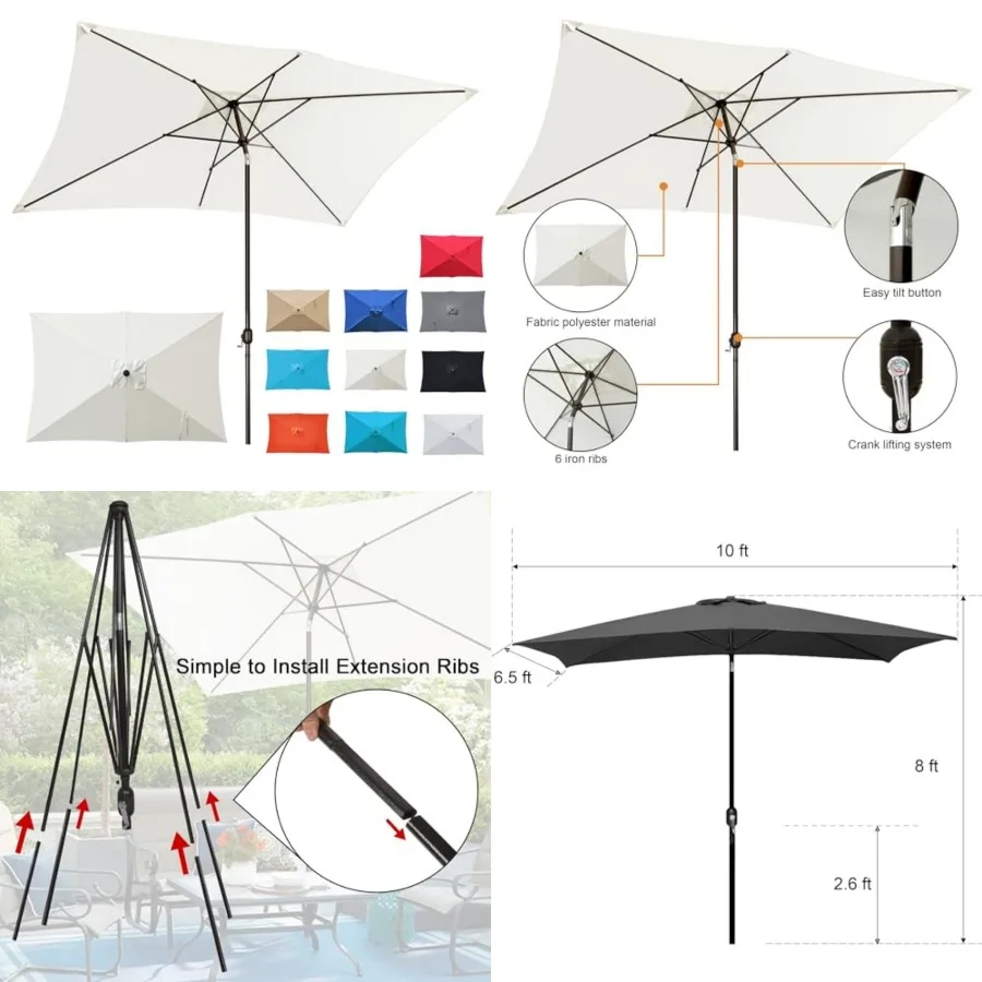 

Recgular Patio Umbrella, Table Market Umbrella with Tilt and Crank, Outdoor Umbrella for Garden, Deck, Backyard, Pool and Beach