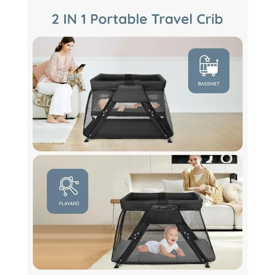 Culla da viaggio 2in1 Culla portatile con zaino per genitori OntheGo Box da viaggio leggero per bambini con design pieghevole e spesso