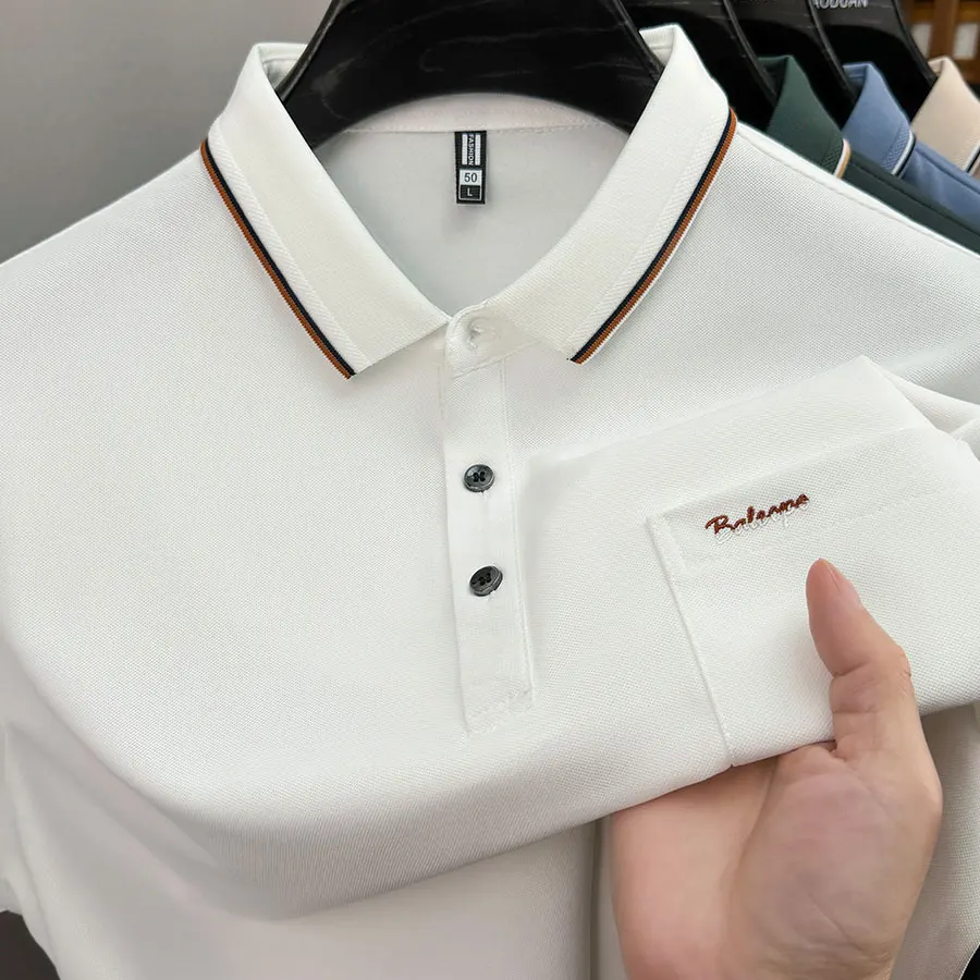 New Men's Polo Shirt with Pocket Embroidery, Sporty Casual Golf Style, Available in Multiple Colors