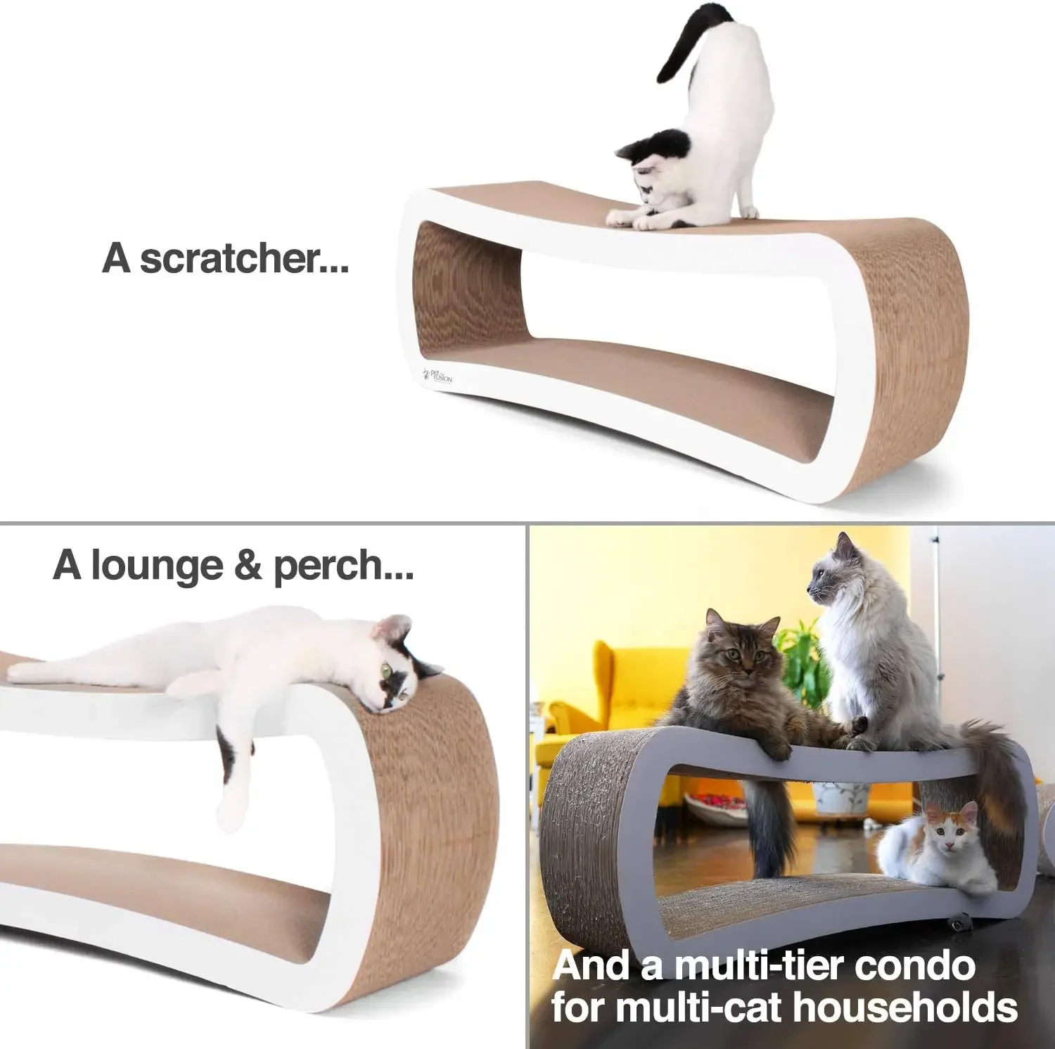 صالة PetFusion Jumbo Cat Scratcher الجديدة، أبيض. 39 × 11 × 14 بوصة 4 أسطح خدش من الورق المقوى ومستويين، خدش، سريع #5