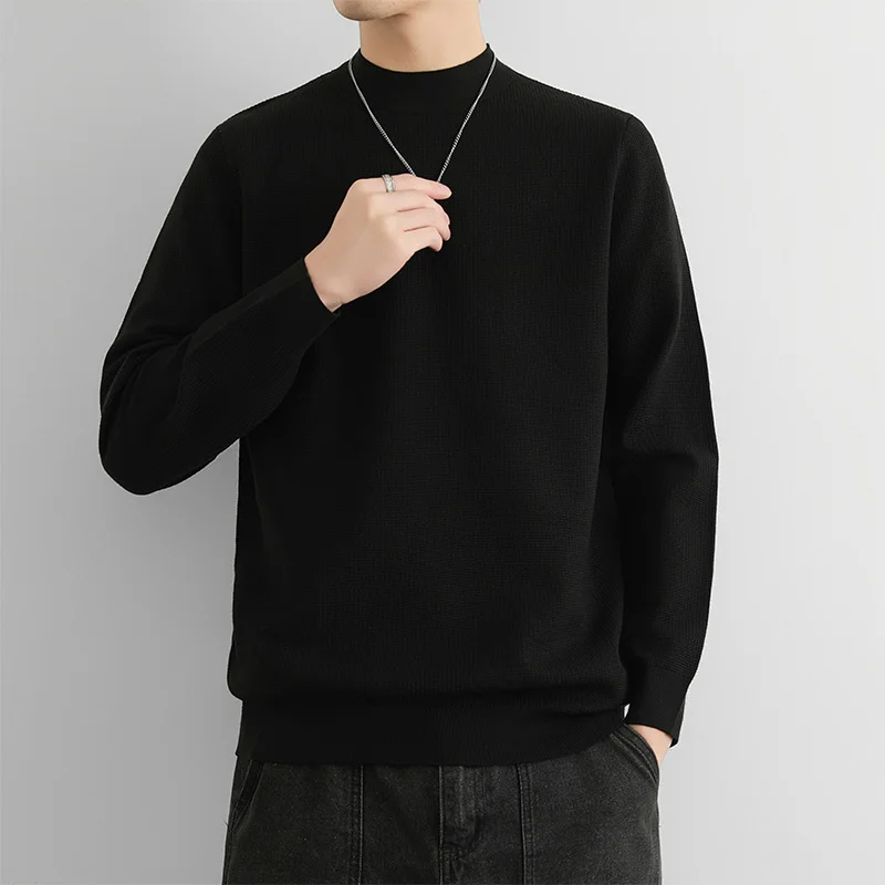 

Мужской трикотажный свитер свободного кроя с высоким воротником, однотонный, для повседневной носки, осень-зима, новинка, премиум-качество FeniTu