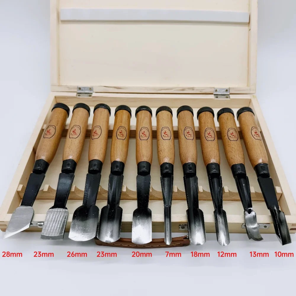10pcs Wood Chisels Set Dry Hand Wood Carving Chip General Detail Knives Tool