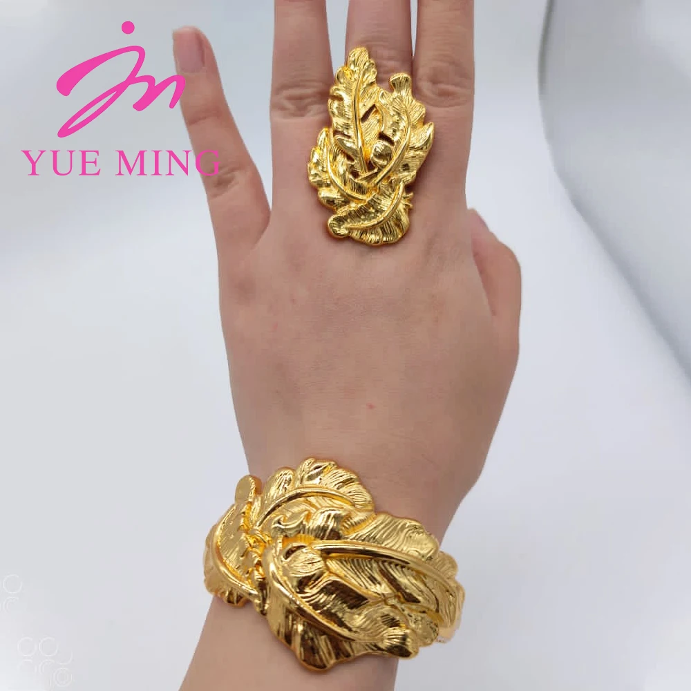18K Gold Farbe Manschette Blume Armreif Ring Für Frauen Marokkanisches Frankreich Dubai Luxus Kupfer Armband Schmuck Nigerianischen Party Hochzeit geschenk
