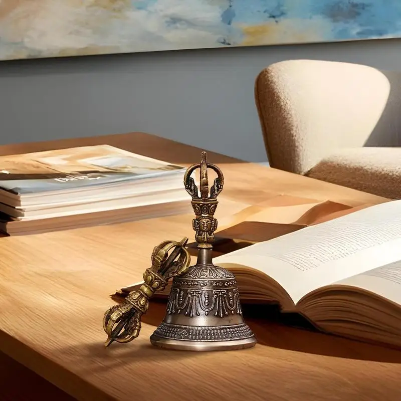 

Meditation Chime Mini Tibetan Bell Bajra Set Handmade Singing Bowl Dorje Vajra Buddhist Altar Dharma Object Handbells For Temple