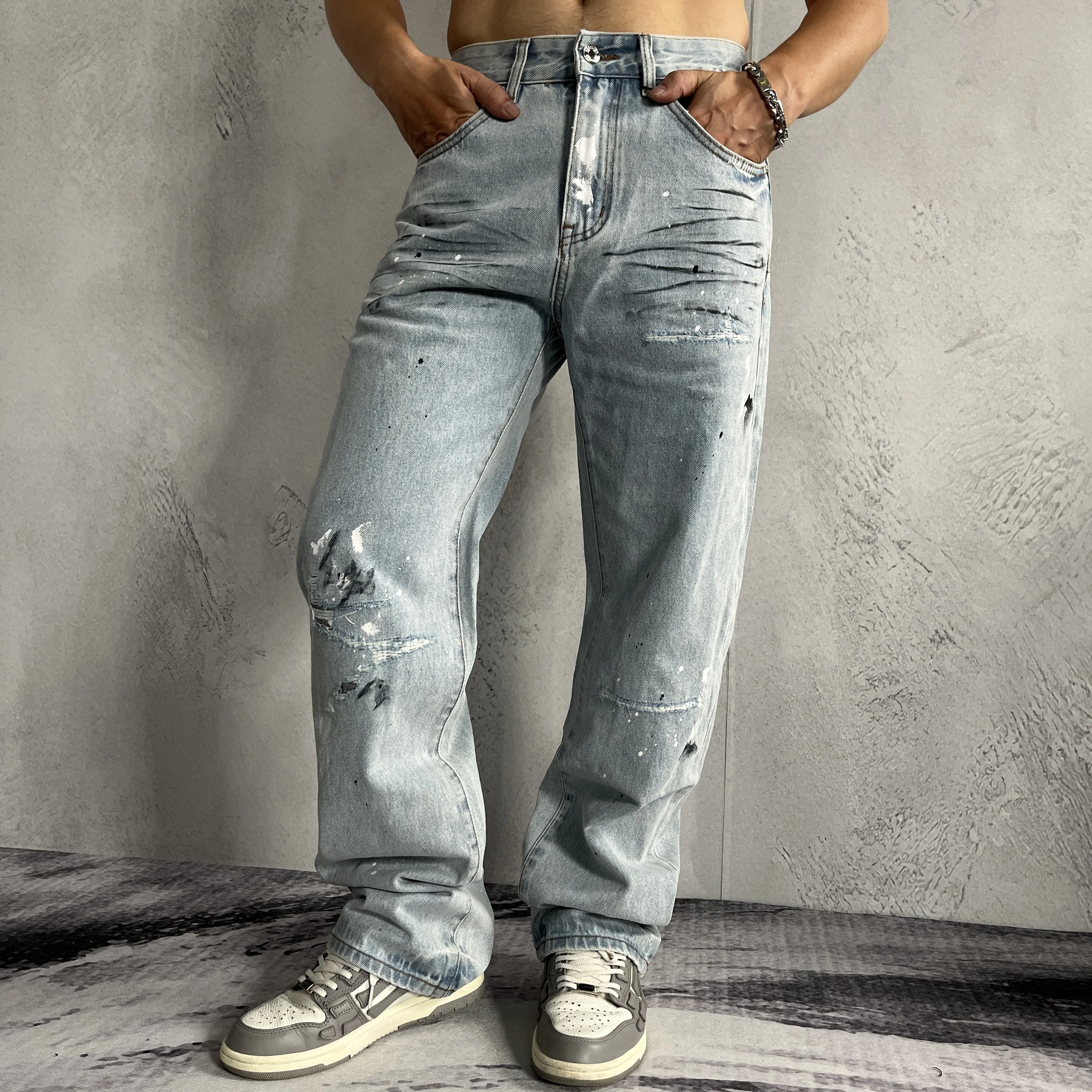 WK20 BLCG High Waist Super Quality  Loose Fitting Denim Pants  Heavy Thick Unisex Fashion Stylish Jeans