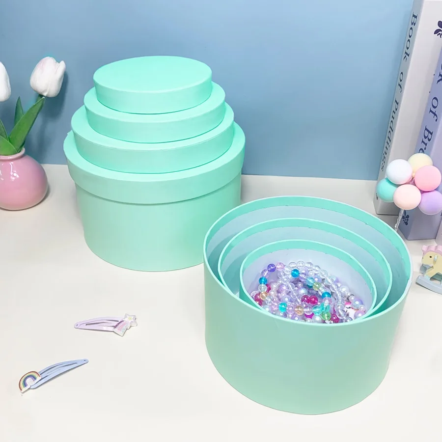 

4Pcs High-end Blue Round Basket Flower Box Gift Packaging Box Luxury Wedding Valentine's Day Rose Flower Decoration Storage S015