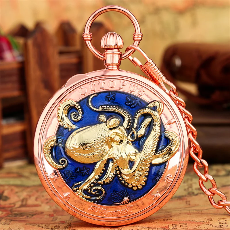 Antike Bronze-Taschenuhr mit Oktopus-Prägung und Quarzwerk, die das Lied „Castle in the Sky“ spielt – Detail 9