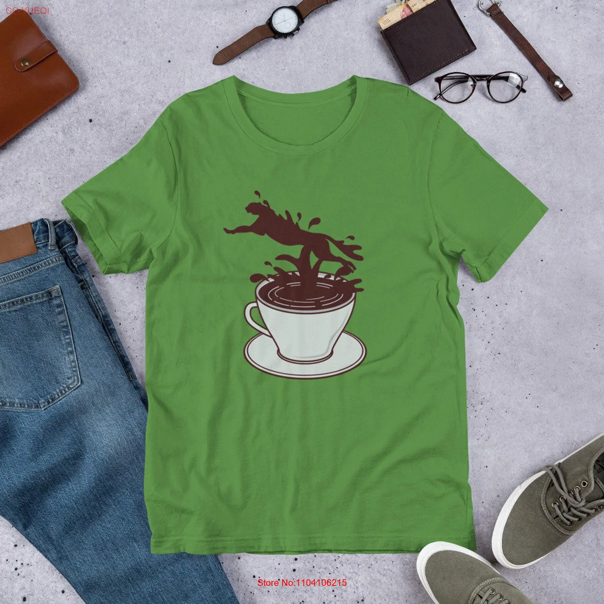 Caffeine Addict Coffee Lovers Drinkers Cheetah Java Joe Cup  Jersey T Shirt long or short sleeves