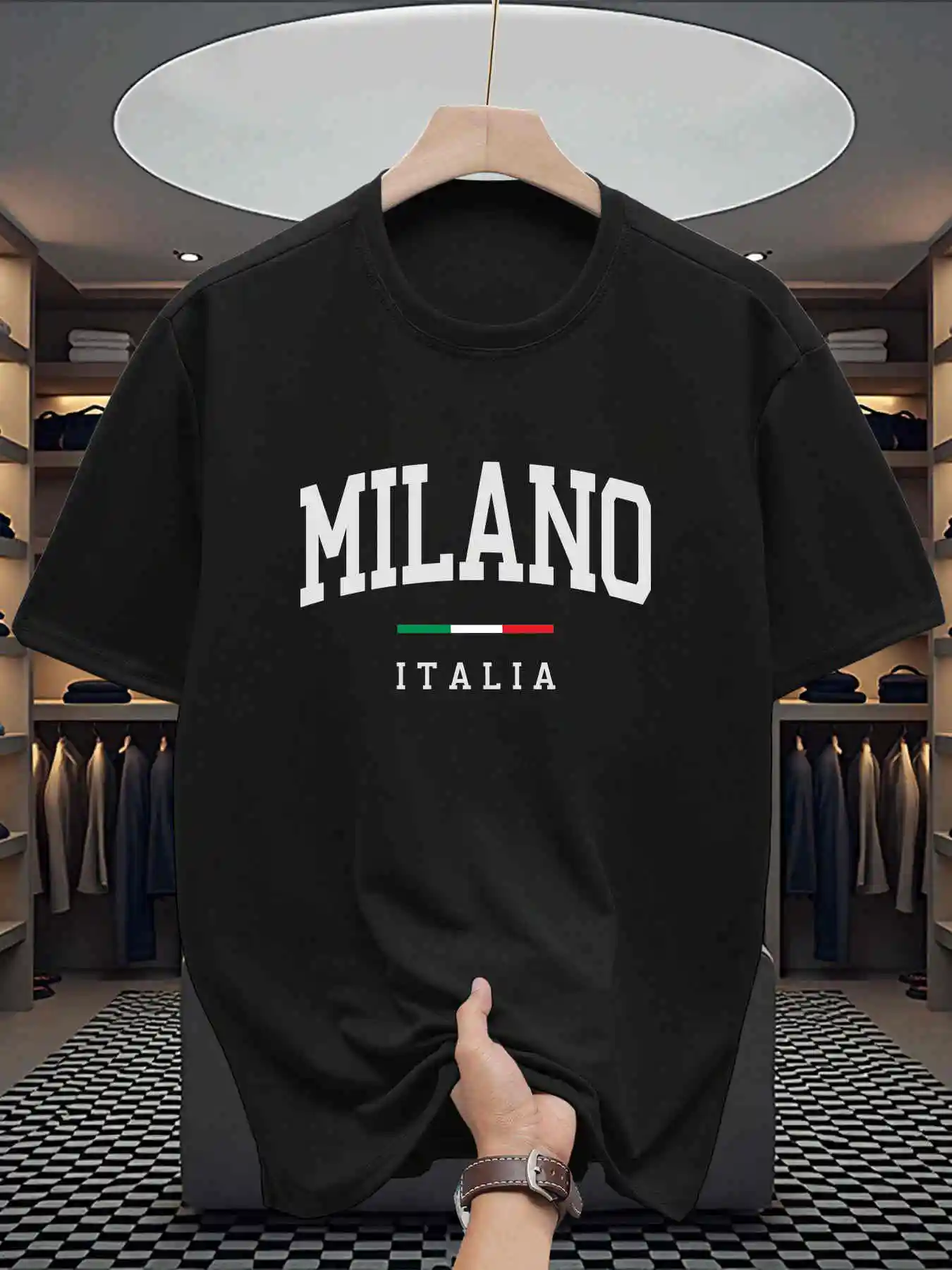 ميلانو رسالة الجرافيك طباعة تي شيرت للرجال التجفيف السريع النشط المحملة عالية الجودة في الهواء الطلق موضة عادية فضفاض تي شيرت رجل تي شيرت