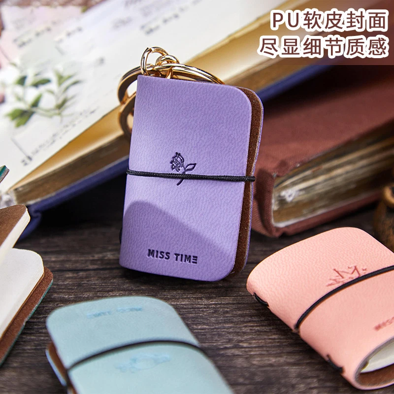 Mini PU leather notebook keychain retro small pocket diary pendant art backpack pendant portable memo pad stationery gift