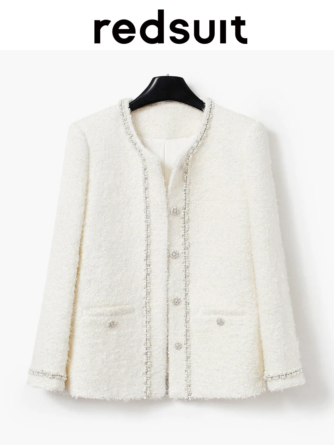 New Handmade pearl  rhinestone trimmed white mid length jacket, exquisite top Custom Size
