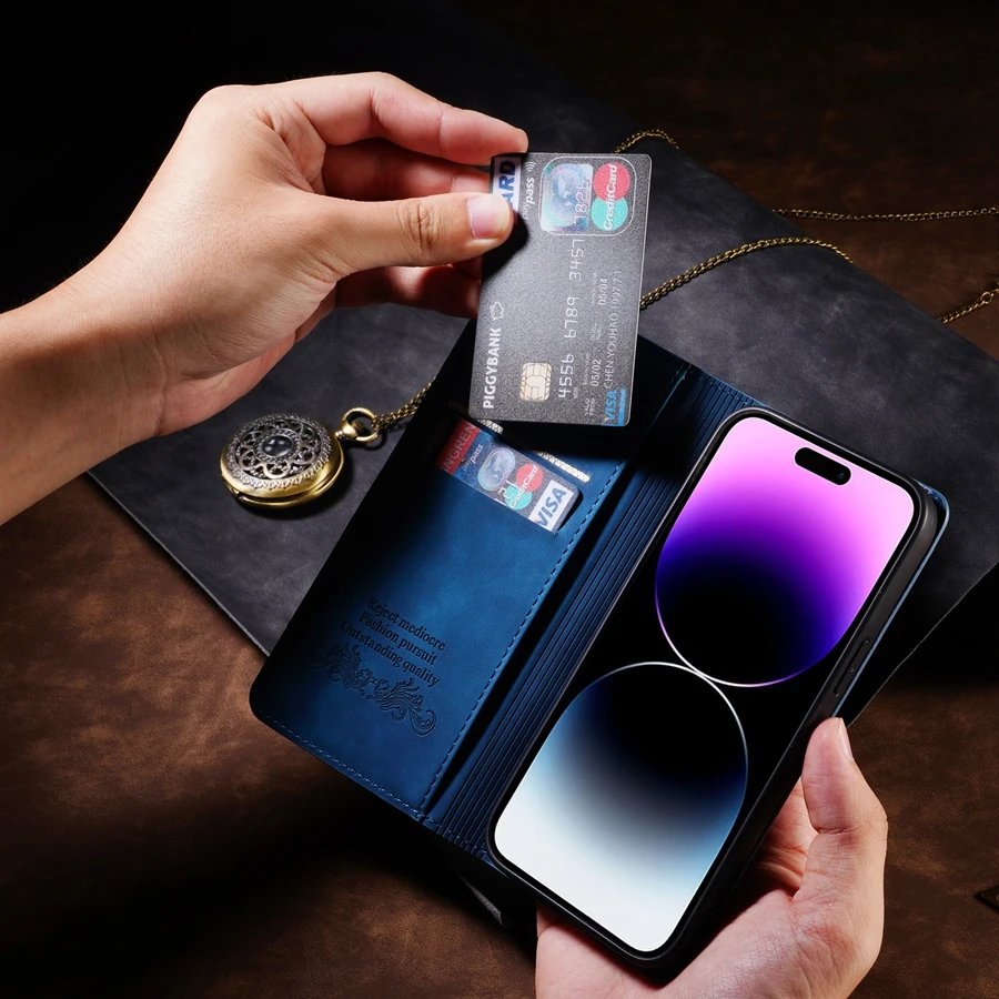Wallet Skin Friendly Magnetic Flip With Card Slot Leather Case For iPhone 15 Pro Max 14 13 12 11 SE 2022 X XR XS Max 8 7 6s Plus