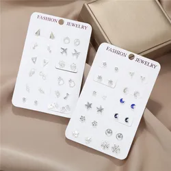 Kore versiyonu popüler moda yeni basit S925 gümüş Pin düzlem ay kar tanesi aşk saplama küpe 12 adet Set bayan mücevher seti