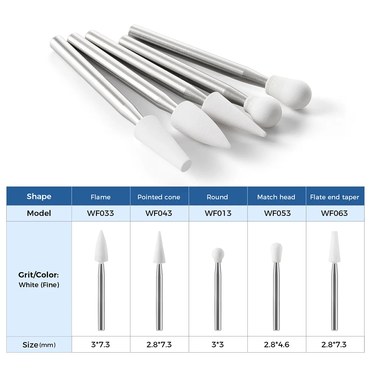 5個/パック 歯科用ポリッシャー ホワイトストーン FG 研磨バー コーン型 フレイム型 ラウンド型 高速ハンドピース用 1.6mm ラボツール AZDENT