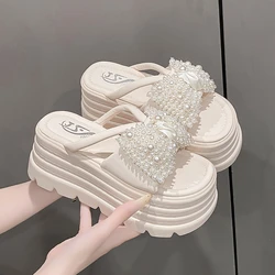 Summer Women Canvas Thick Sole Sandals New 2024 Peep Toe Flip-Flops 8CM High Platform Sandal Buckle Shoes Woman Zapatillas Mujer
