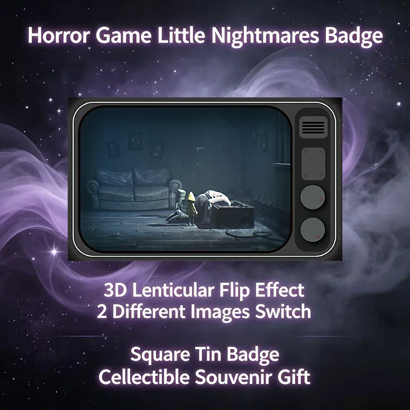 Little Nightmares Official Square Grating Tin Badge Full Set, Six & The Thin Man, Grating Craft Game Lapel Pin Merch