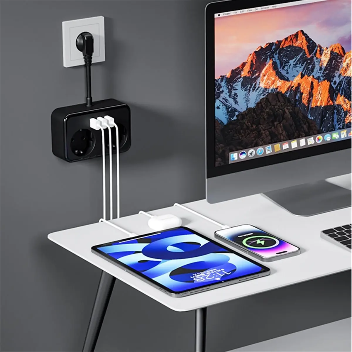 Power Strip with 2 AC Outlets and 3 USB Fast Charging Ports, Electrical Socket, Wall-Mounted, EU Plug, Power Adapter
