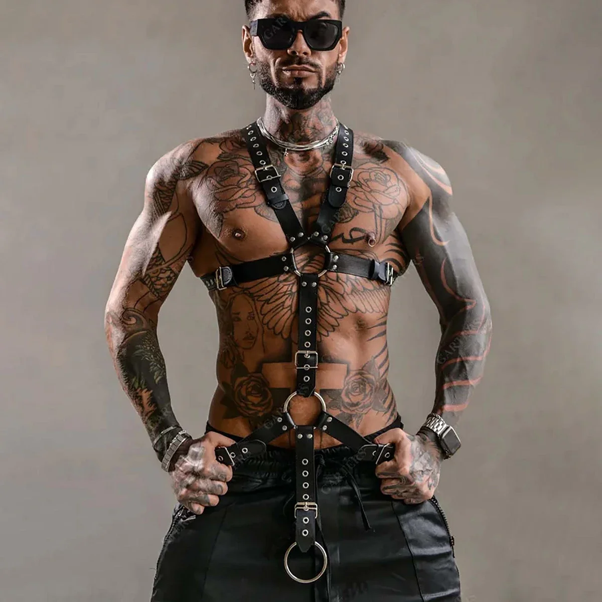 Men Sexy Leather Vest Bondage Lingerie Gay Harness Adjustable Body Chest Harness Full Body Bdsm Strap Belt  Exotic Accessorie