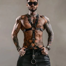 Men Sexy Leather Vest Bondage Lingerie Gay Harness Adjustable Body Chest Harness Full Body Bdsm Strap Belt  Exotic Accessorie