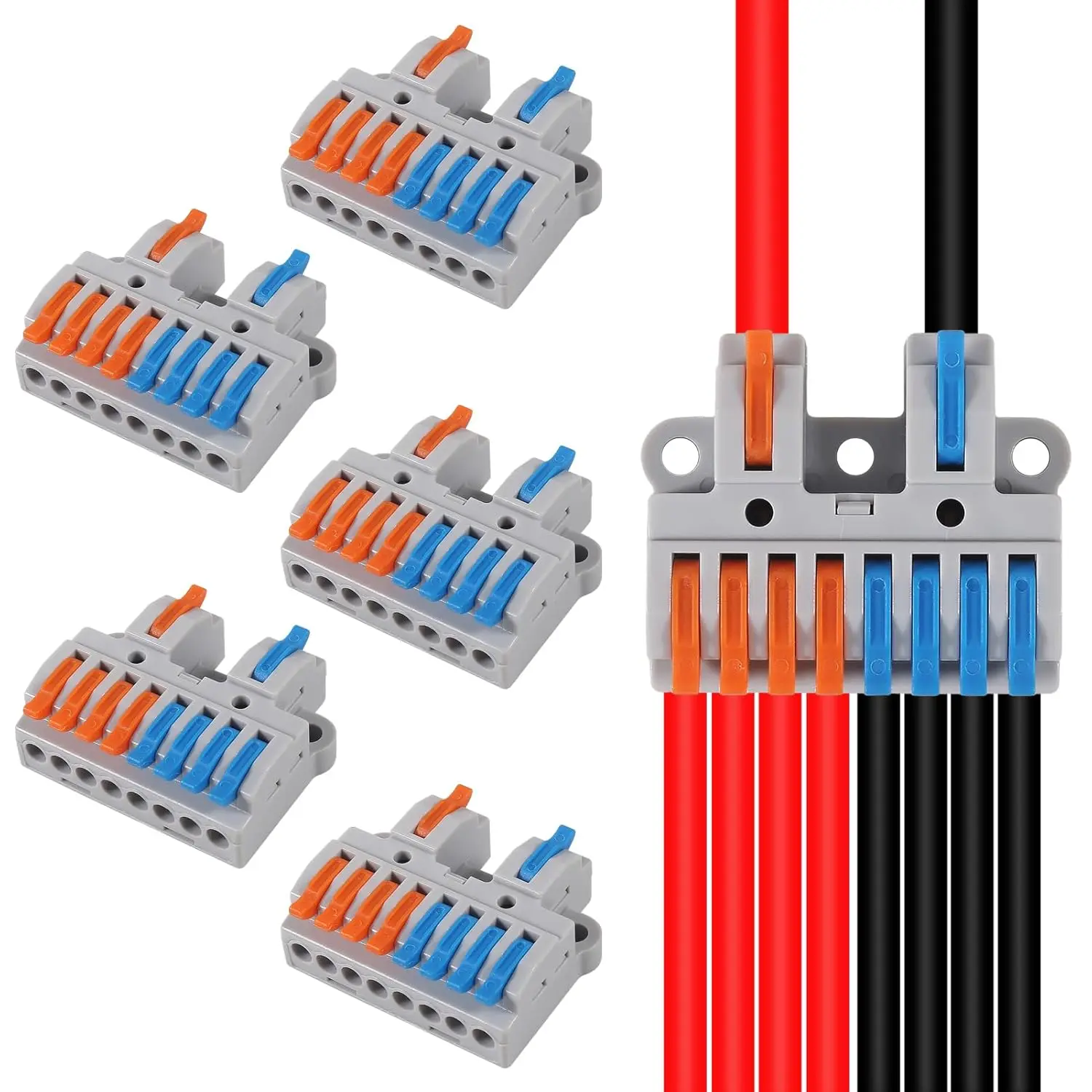 10Pc 2 in 4/6/8 out Lever Wire Connector Compact DIY Quick Connect Push-in Splitter Cable Splicing Butt Terminal Block Connector