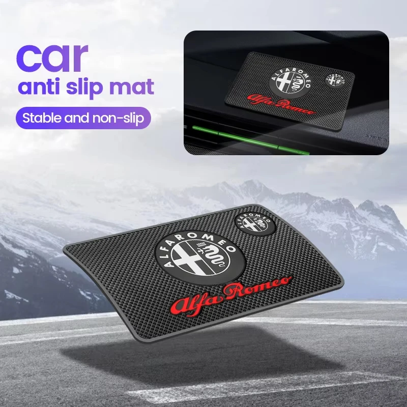 【Premium Non-Slip Dashboard Mat】Alfa Romeo Logo Car Anti-Skid Pad PVC Material for Giulia Stelvio Giulietta Interior Accessories