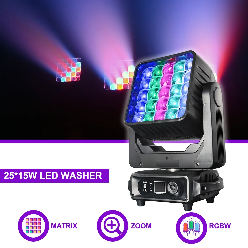 Sunart 25*15W LED Matrix RGBW 4 i 1 Moving Head Washer DMX Auto Stage Effect Lighting For DJ Disco Events Clubs Bars Fixtures