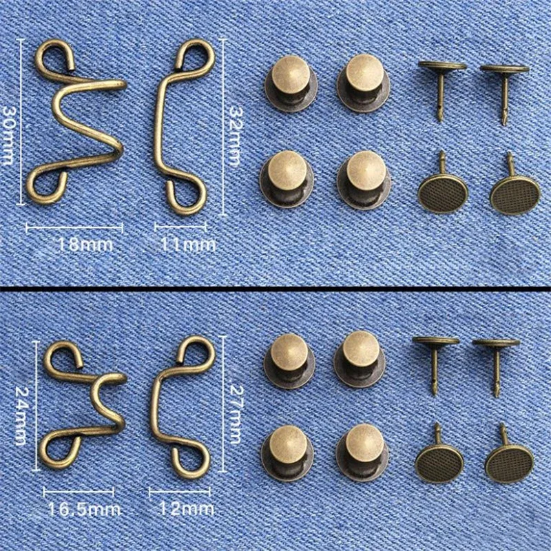 1/4Set Nail-free Metal Jeans Button Snaps Detachable Pants Clips Buttons Pins DIY Waist Tightener Clothing Buckles Sewing Tools