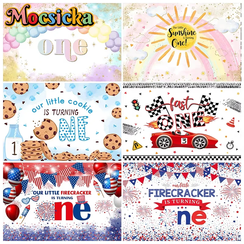 

Mocsicka 1st Birthday Backdrop Rainbow Balloon Car Party Decoration Baby Shower Children Portrait Photo Background Studio Banner