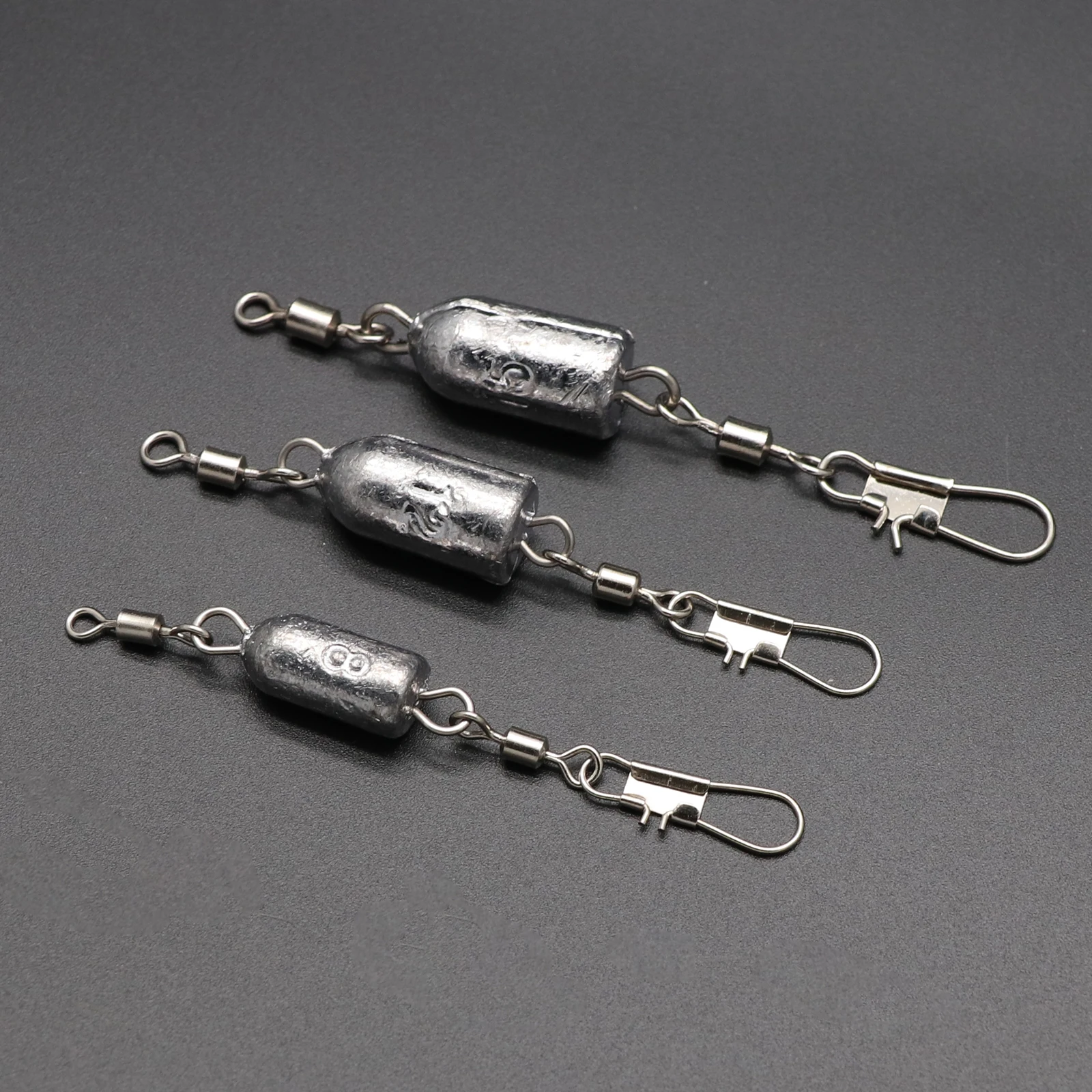 

10 шт., грузило для рыбалки в форме пули с поворотным поворотным замком, защелкивающимся разъемом для троллинга, снаряжение для длинного заброса