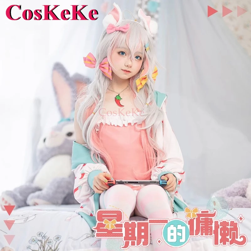 أزياء CosKeKe Kagura Nana التأثيرية أنيمي VTuber كسول الاثنين ملابس ترفيهية جميلة وجميلة ملابس لعب الأدوار والحفلات الجديدة