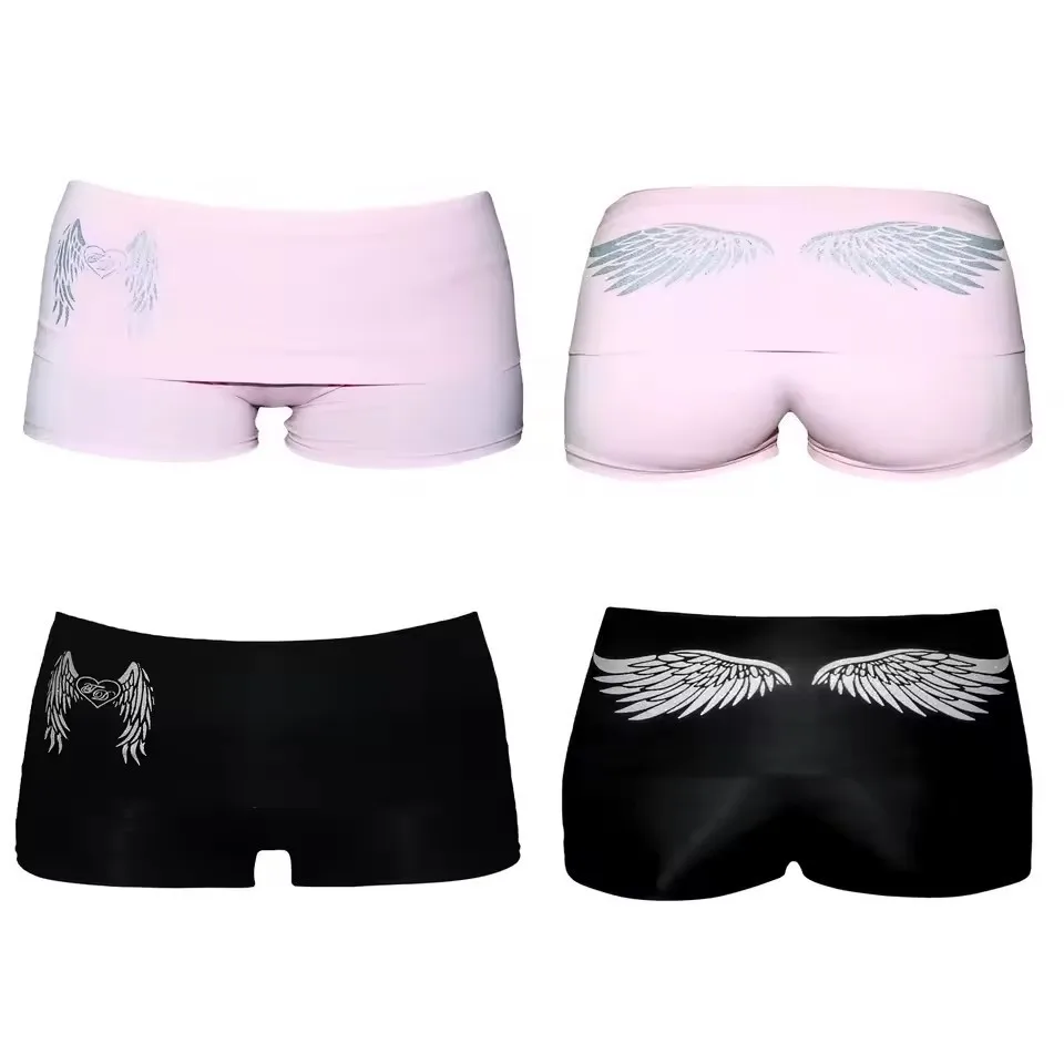 Summer New Fashionable American Style Wing Print Slimming T-Shirt Low Waist Short Pants City Walk Micro Elasticity Other Mate...