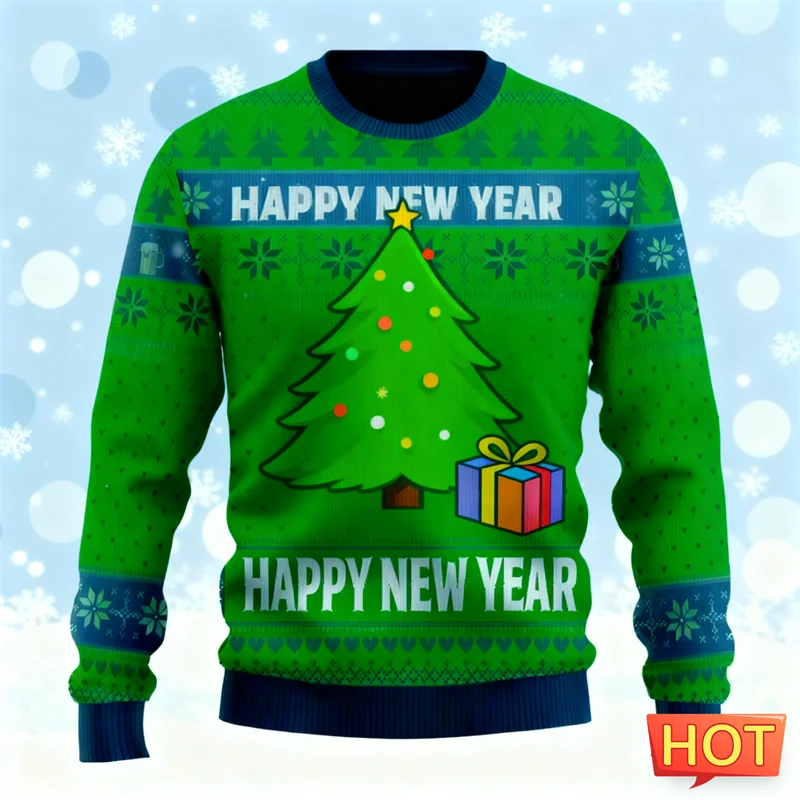 2026 جديد بسيط عيد الميلاد سترة قبيحة للرجال موضة عادية طاقم الرقبة ثلاثية الأبعاد مطبوعة بلوزات فضفاضة الشارع الشهير البلوفرات القمم