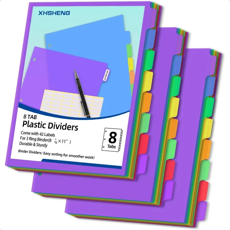 

24 шт., 3 комплекта, 3 кольца, разделители для переплета с вкладками, 8 пластиковых разделителей для файлов, разделители для переплета с вкладками для офисных школьных пирогов