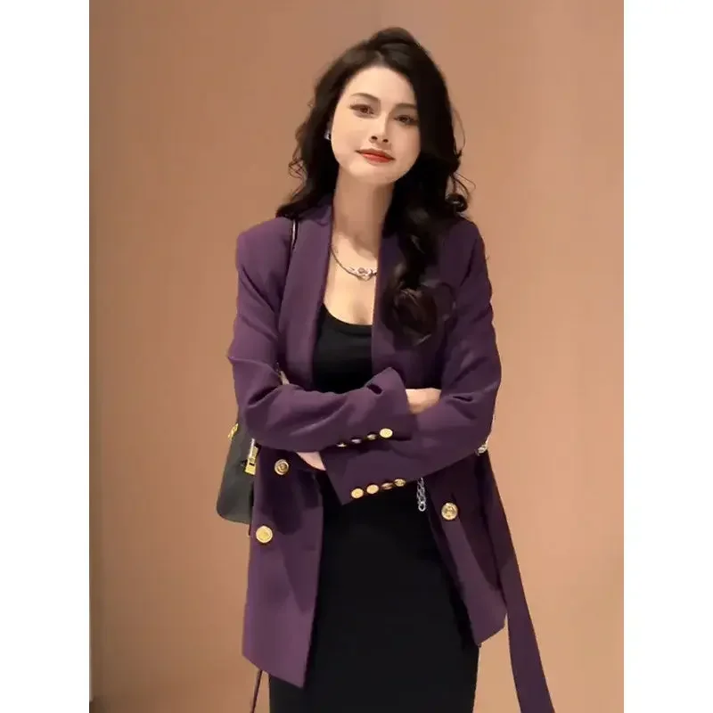 High-end Blazer Design Women Clothing Trend Spring Autumn Jackets Purple Coats Loose Button Blazer Long Sleeve Tops Mujer New