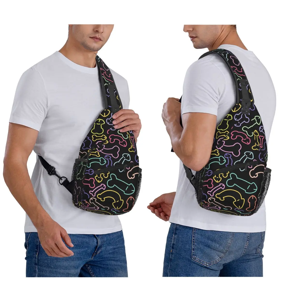 Pastel Penis Pattern Mask Black Chest Bag Men Sling Crossbody Backpack Chest Bag Traveling Hiking Daypack Shoulder Bag