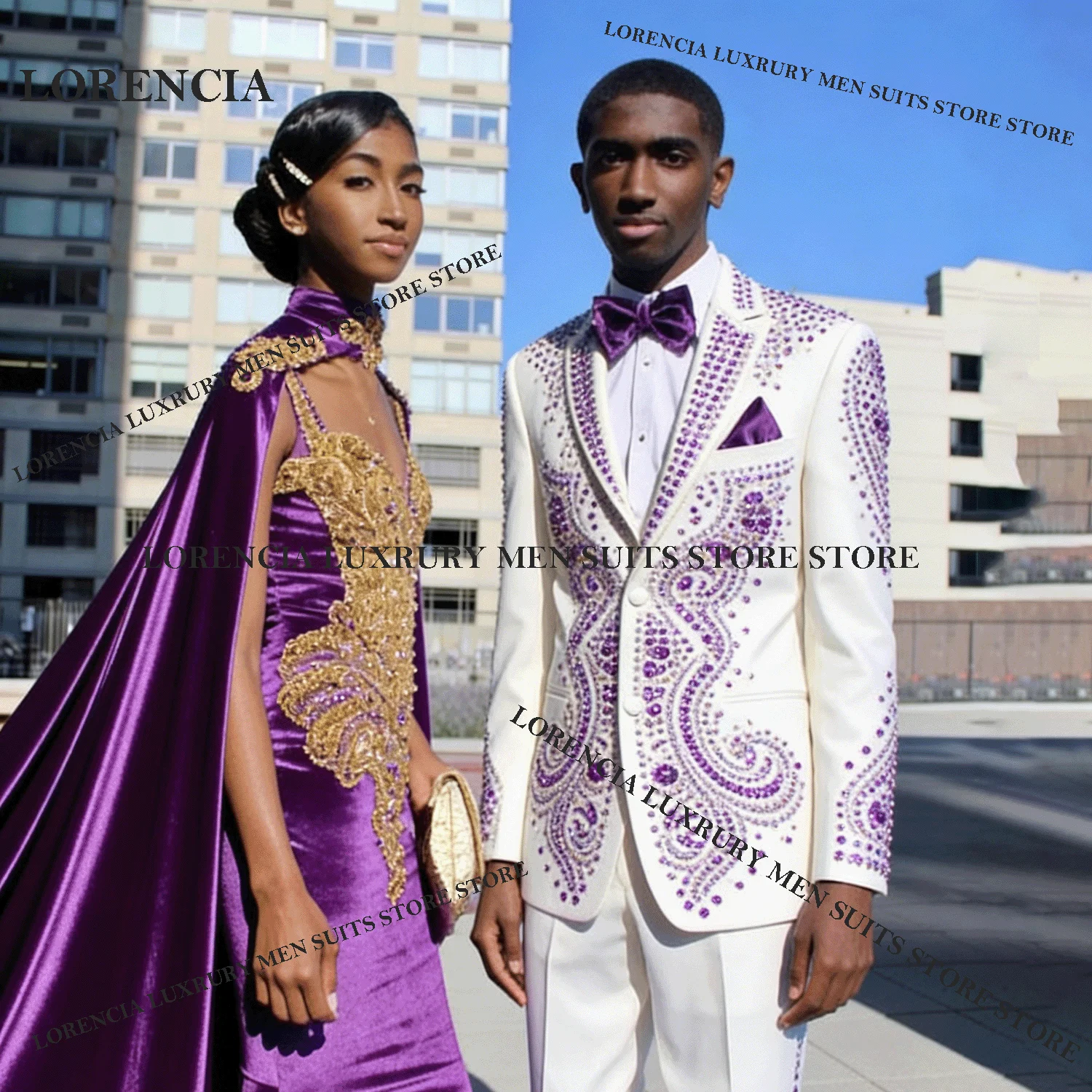 Exquisite CustomizedMen Diamond Design Suits African Wedding Tuxedos Glitter Slim Ropa hombre 2 Pieces Sets Groom Male Blazers