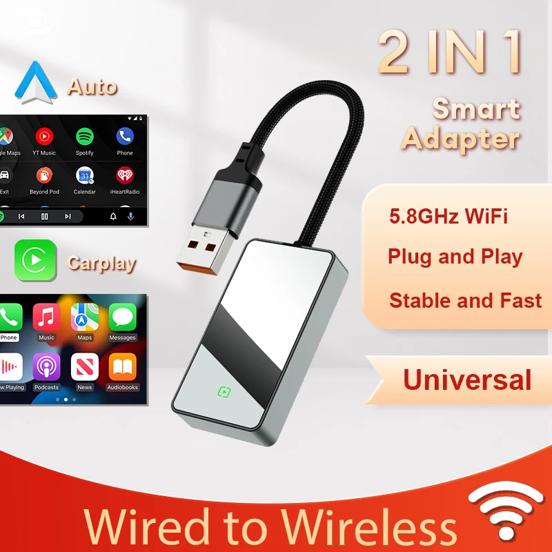 2024 NEW Mini Wired to Wireless CarPlay Adapter Android Auto 2in1 Smart Box Auto Connectlon OTA Update For Volvo Benz VW Mazda