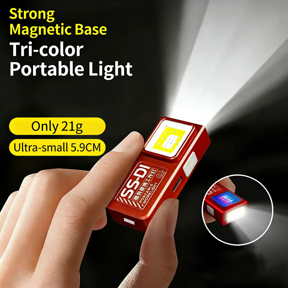 LED COB Mini Flashlight USB Rechargeable Mini Torch Portable Working Light With Magnet Outdoor Emergency Hiking Fishing Lantern